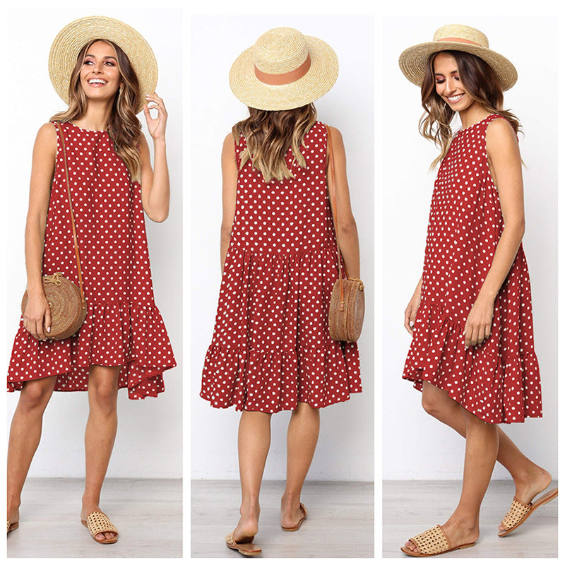 Robe shift à pois d'été pour femmes avec ourlet à volants Chic und Stil
