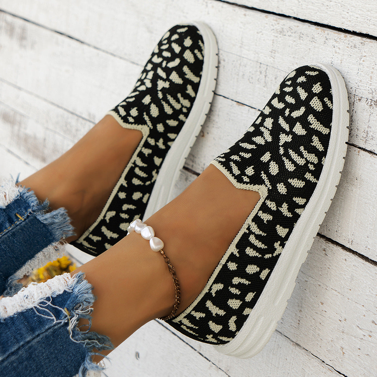 Baskets Femme Slip-On Confortables avec Imprimé Léopard Chic und Stil