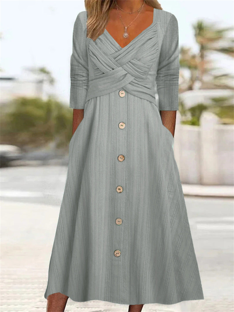 Robe maxi à boutons pour femmes avec détail de haut croisé Chic und Stil