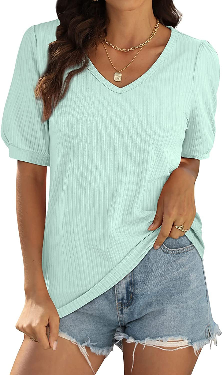 Dames blouse en viscose avec structure en côtes et manches bouffantes Chic und Stil