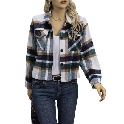 Dames Flanel à Carreaux Veste avec Poches Chic und Stil