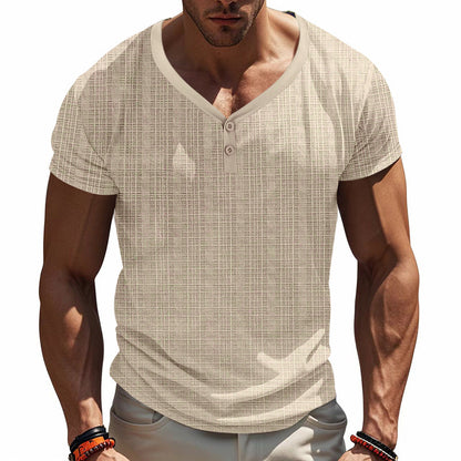 T-shirt Henley à manches courtes pour hommes avec design de structure géométrique et décolleté en V tendance Chic und Stil