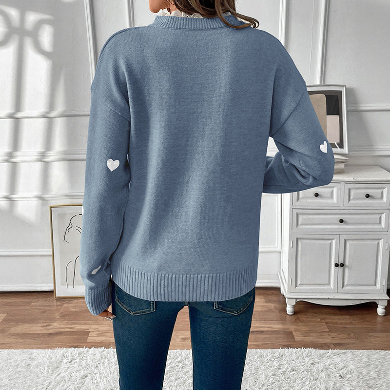 Dame pull en tricot avec motif cœur et décolleté en V Chic und Stil