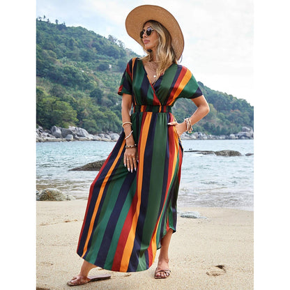 Femmes Robe Maxi Rayée Colorée Chic und Stil