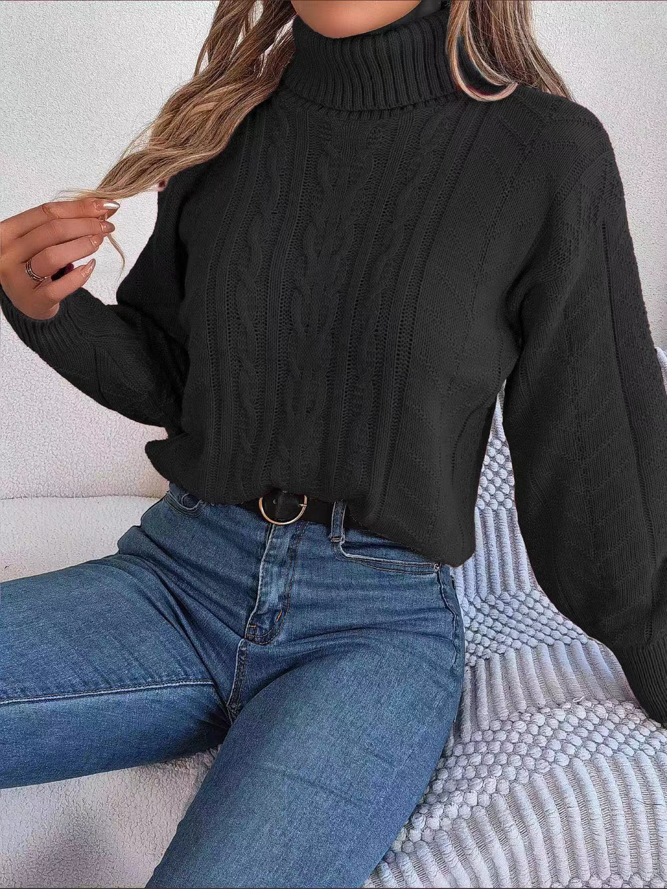 Dames Pull en tricot confortable avec col montant et motif torsadé Chic und Stil