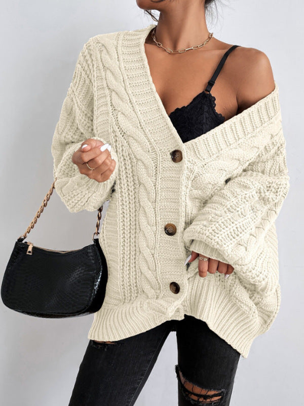 Dames grosse tricot cardigan avec des manches larges et des détails de boutons Chic und Stil