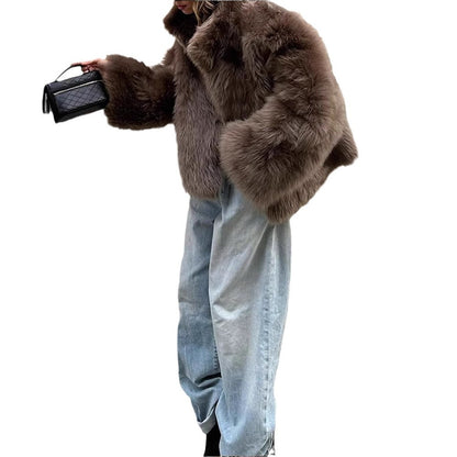 Modern oversized women's fur jacket with comfortable collar Chic and Style
