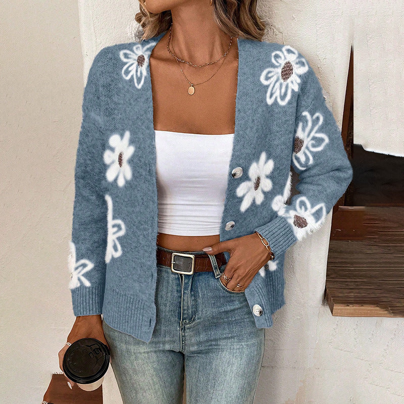 Dames cardigan douillet avec motif floral Chic und Stil