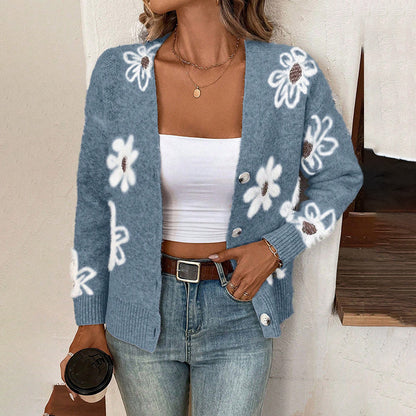 Dames cardigan douillet avec motif floral Chic und Stil