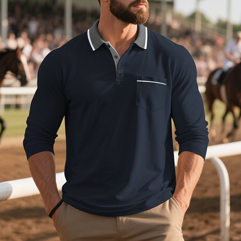 Chemise polo à manches longues pour hommes, mode, avec surface texturée et poche poitrine pratique Chic und Stil