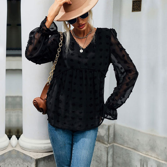 Blouse élégante à manches bouffantes pour dames avec motif à pois texturé Chic und Stil