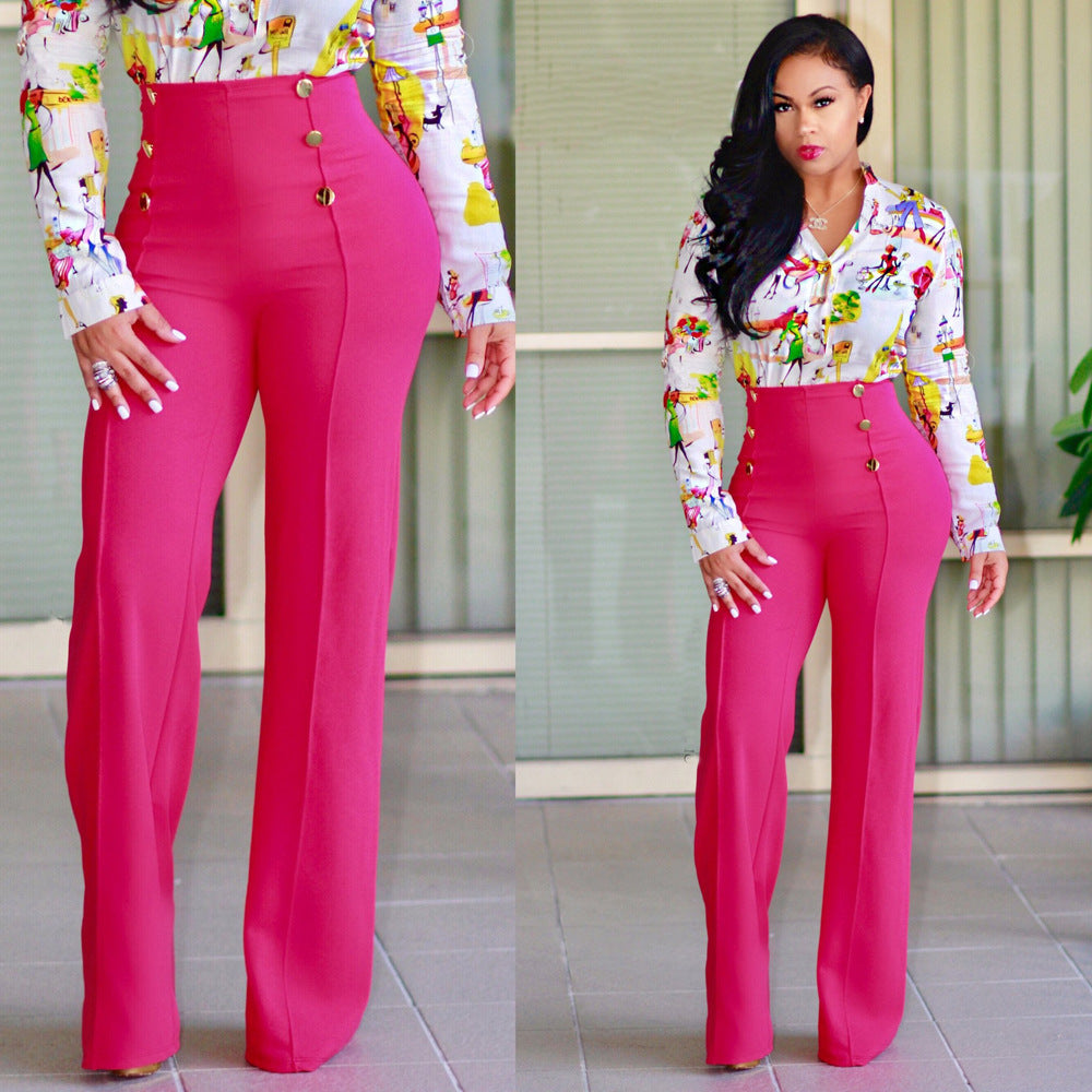 High-waisted Palazzo pants for women with decorative button details Chic and Style