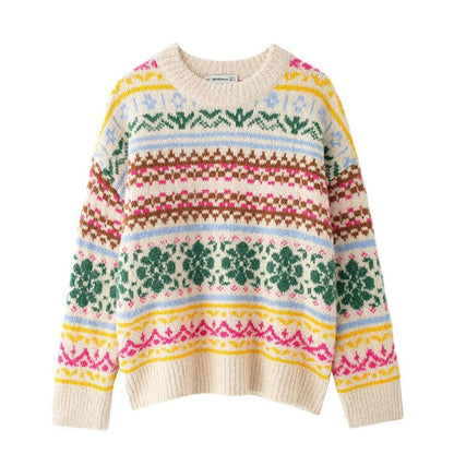 Pull en tricot pour femmes avec un mélange de motifs floraux et une coupe décontractée Chic und Stil