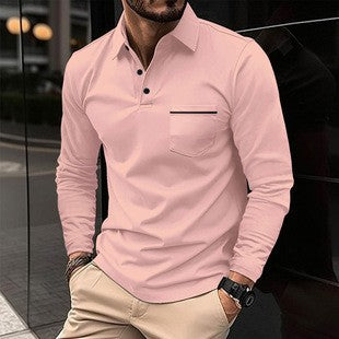 Men's Long Sleeve Polo with Trendy Stand-Up Collar and Practical Chest Pocket Chic and Style