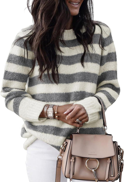 Pull en tricot décontracté pour femmes avec de larges rayures transversales Chic und Stil