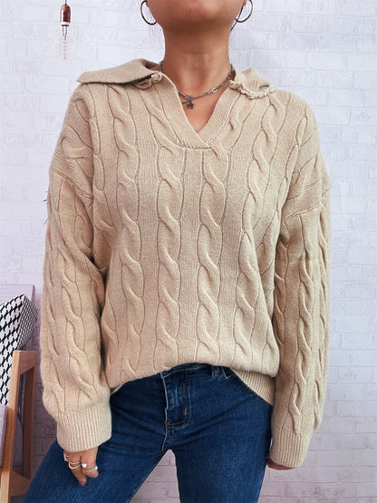 Pull en grosse maille pour femmes avec un design de tresses colorées et un col classique Chic und Stil