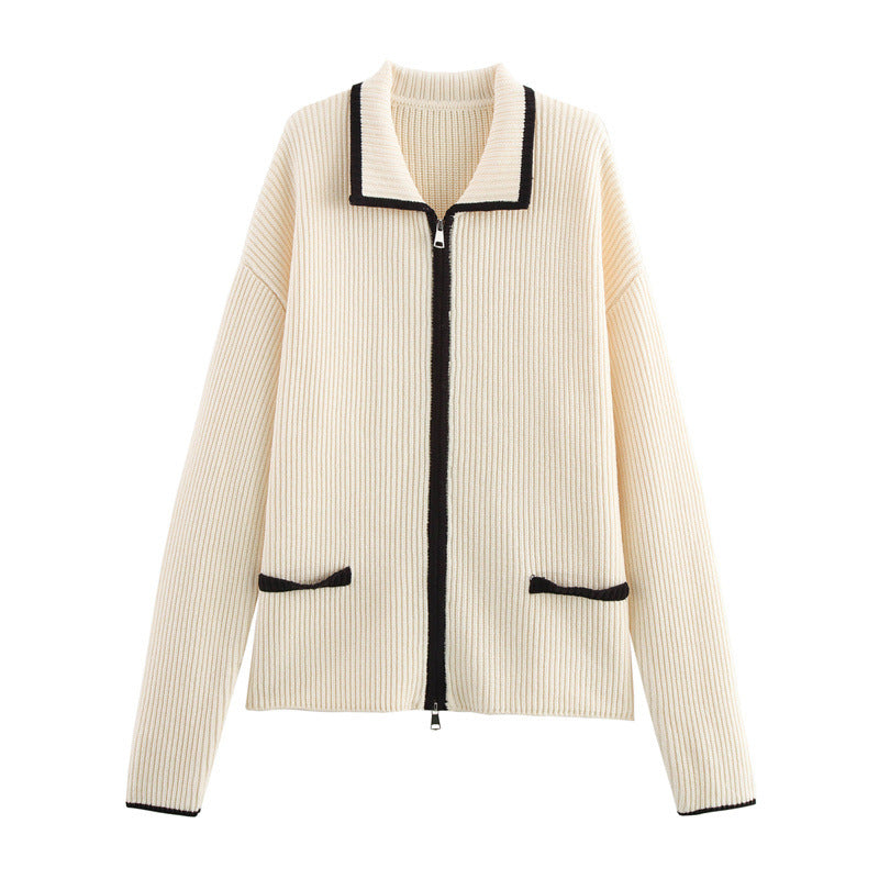 Dames cardigan avec fermeture éclair élégante et détails contrastés Chic und Stil