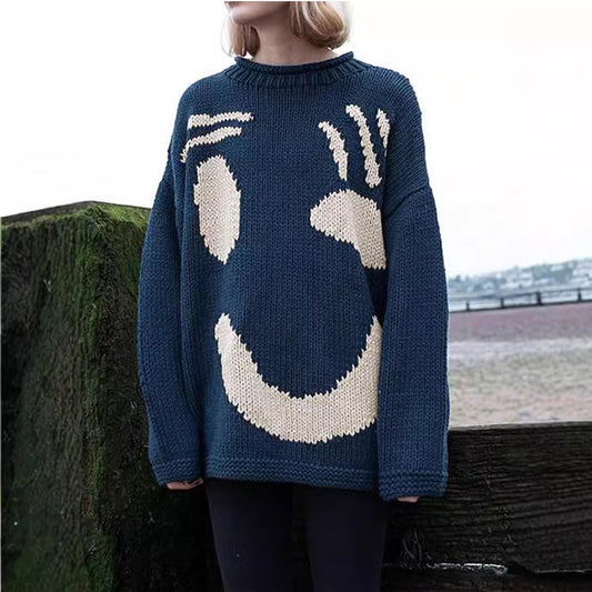 Pull en grosse maille pour femmes avec motif Smiley créatif Chic und Stil