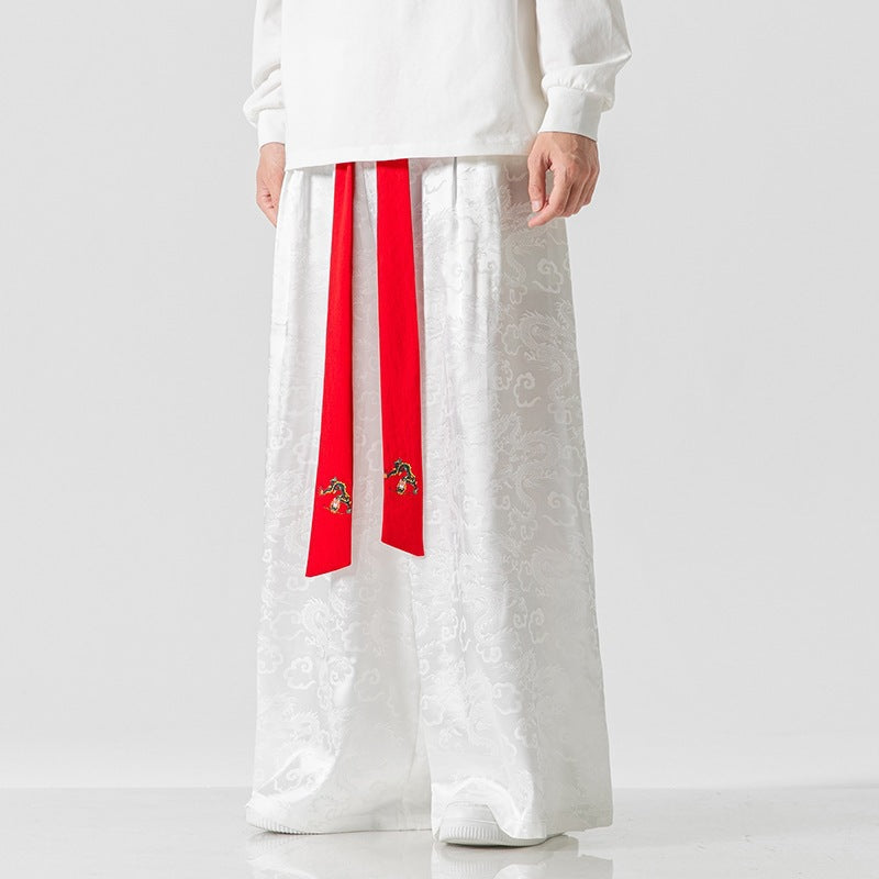 Chic and Style Wide Harem Pants for Women with Decorative Belt and Fine Pattern