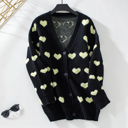 Cardigan confortable pour dames avec motif en cœur et décolleté en V Chic und Stil