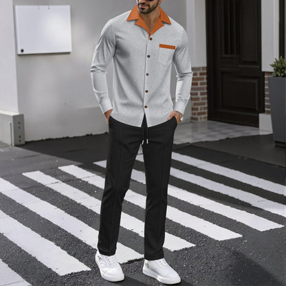Chemise de luxe pour hommes au design structuré avec col contrasté et poche poitrine pratique Chic und Stil