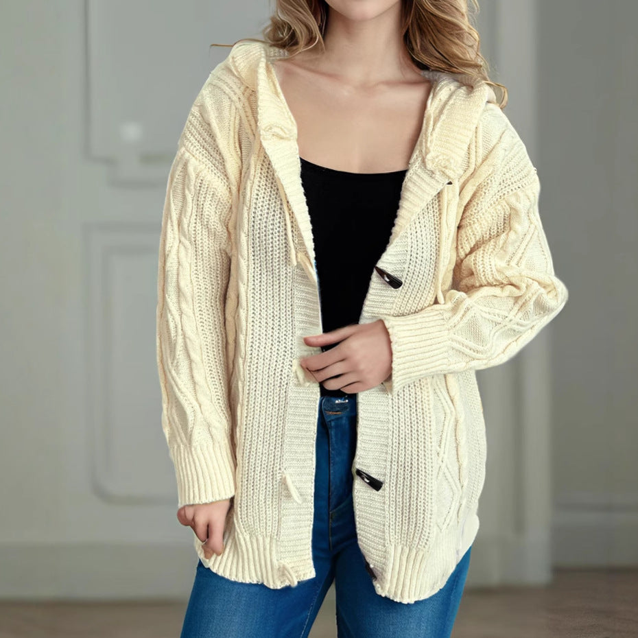 Dames gros tricot à capuche et motif torsadé Chic und Stil