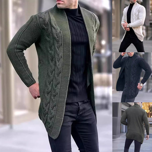 Cardigan en gros tricot pour hommes avec motif tressé à la mode et coupe décontractée Chic und Stil
