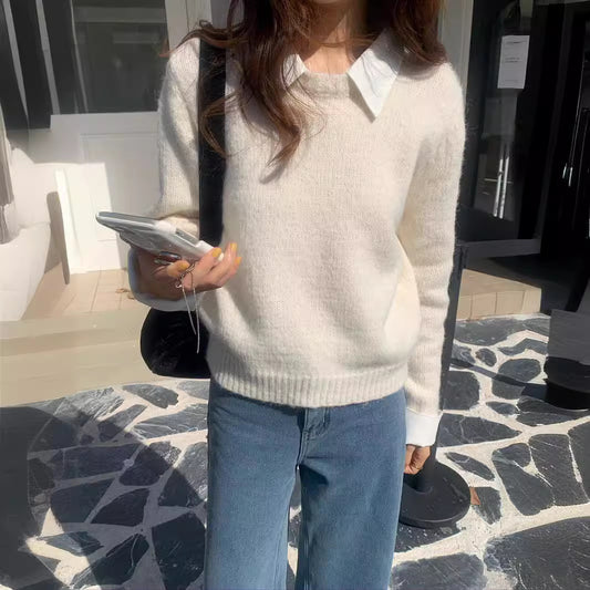 Pull décontracté pour dames avec encolure bleue et col moderne Chic und Stil