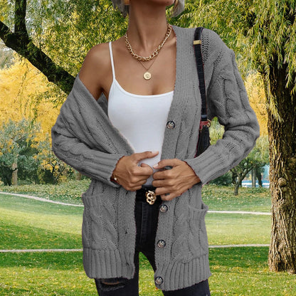 Dames gros tricot cardigan avec poches profondes et coupe ouverte Chic und Stil