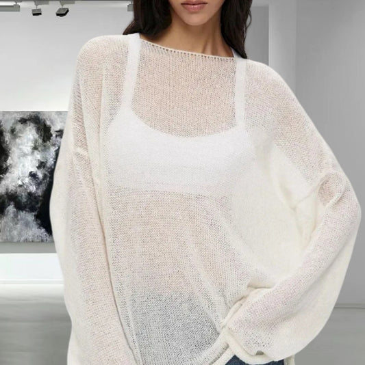 Dames Haut en tricot aéré avec une coupe ample et des manches longues Chic und Stil