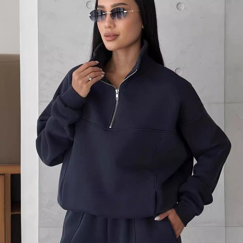 Chic and Stylish women's casual sweatshirt and jogger pants set with high collar