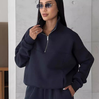 Chic and Stylish women's casual sweatshirt and jogger pants set with high collar