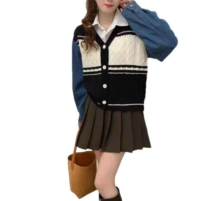 Cardigan de mode femme avec manches en denim Chic & Stil