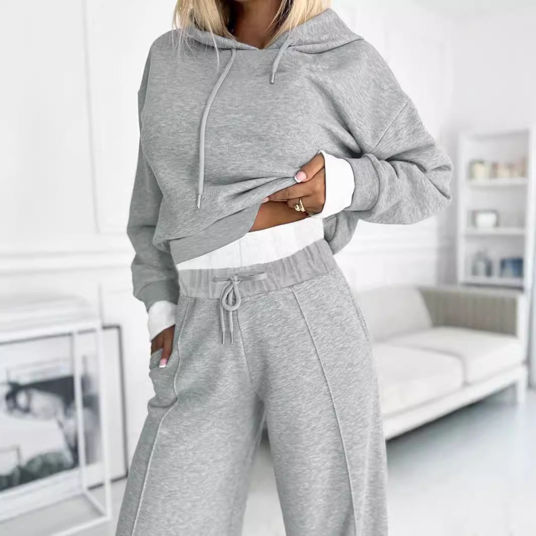 Ladies casual hooded sweatshirt and wide jogger pants Chic and Style