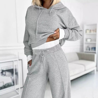 Ladies casual hooded sweatshirt and wide jogger pants Chic and Style