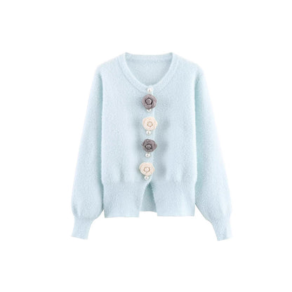 Dames cardigan douillet avec des détails floraux élégants Chic und Stil