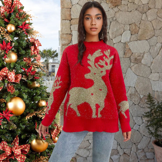 Pull de Noël pour femmes avec design pailleté et motif de renne Chic und Stil