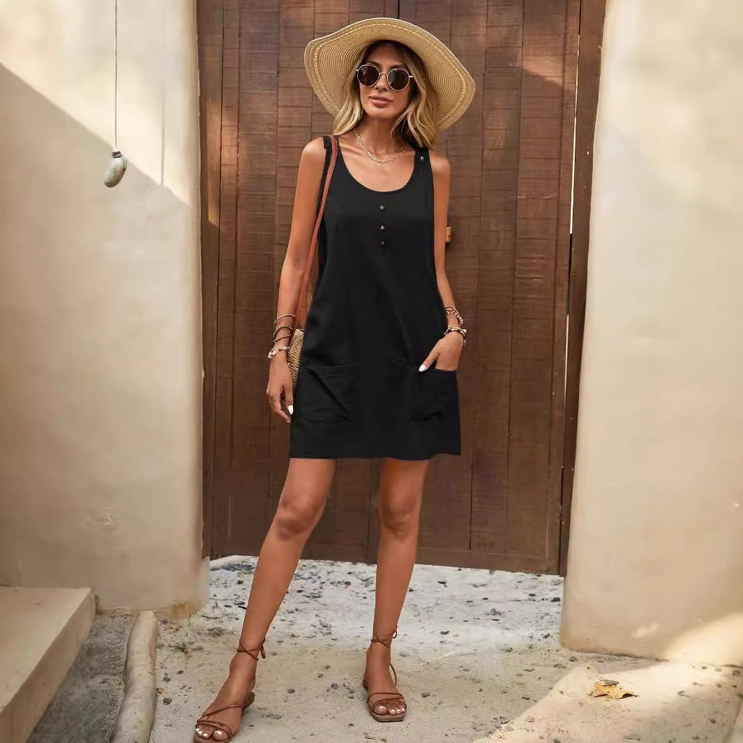 Robe d'été décontractée pour femmes avec poches et détails de boutons Chic und Stil