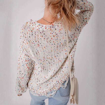 Pull en tricot décontracté pour femmes avec un design à éclaboussures colorées et un col rond confortable Chic und Stil