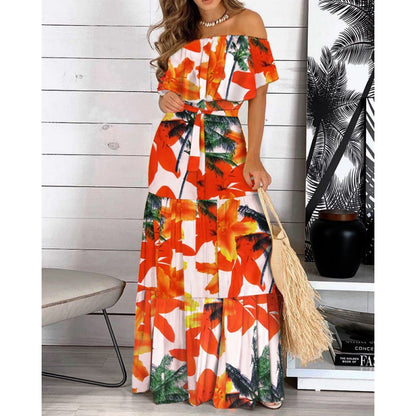 Robe maxi off-shoulder pour femmes avec ourlet évasé Chic und Stil