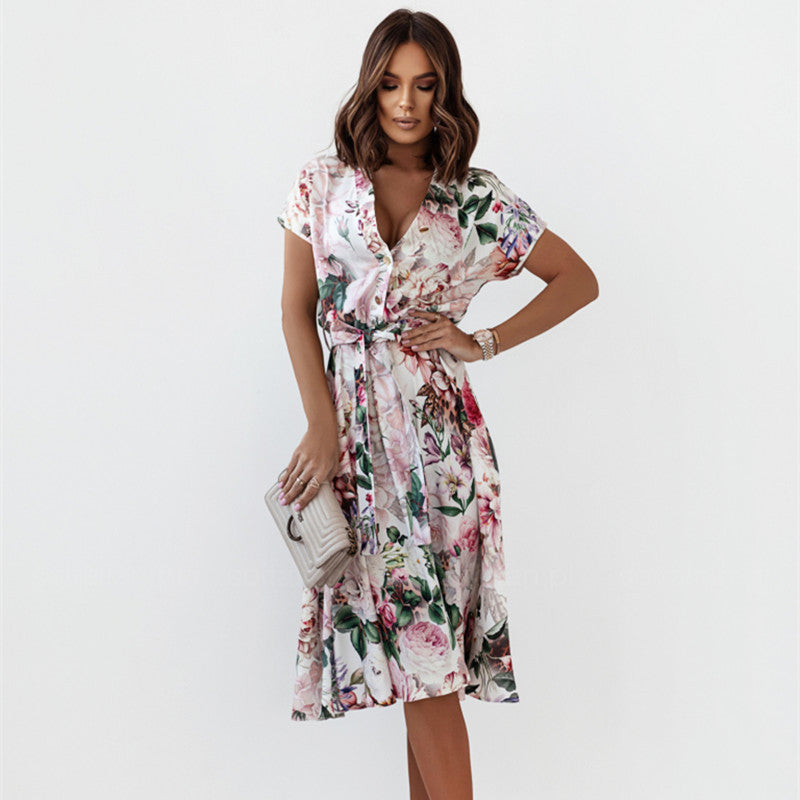 Femme Robe Midi Fleurie à Enveloppe Chic und Stil