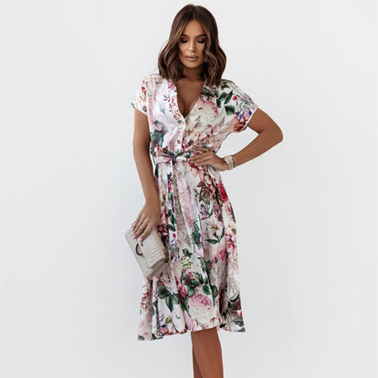 Femme Robe Midi Fleurie à Enveloppe Chic und Stil