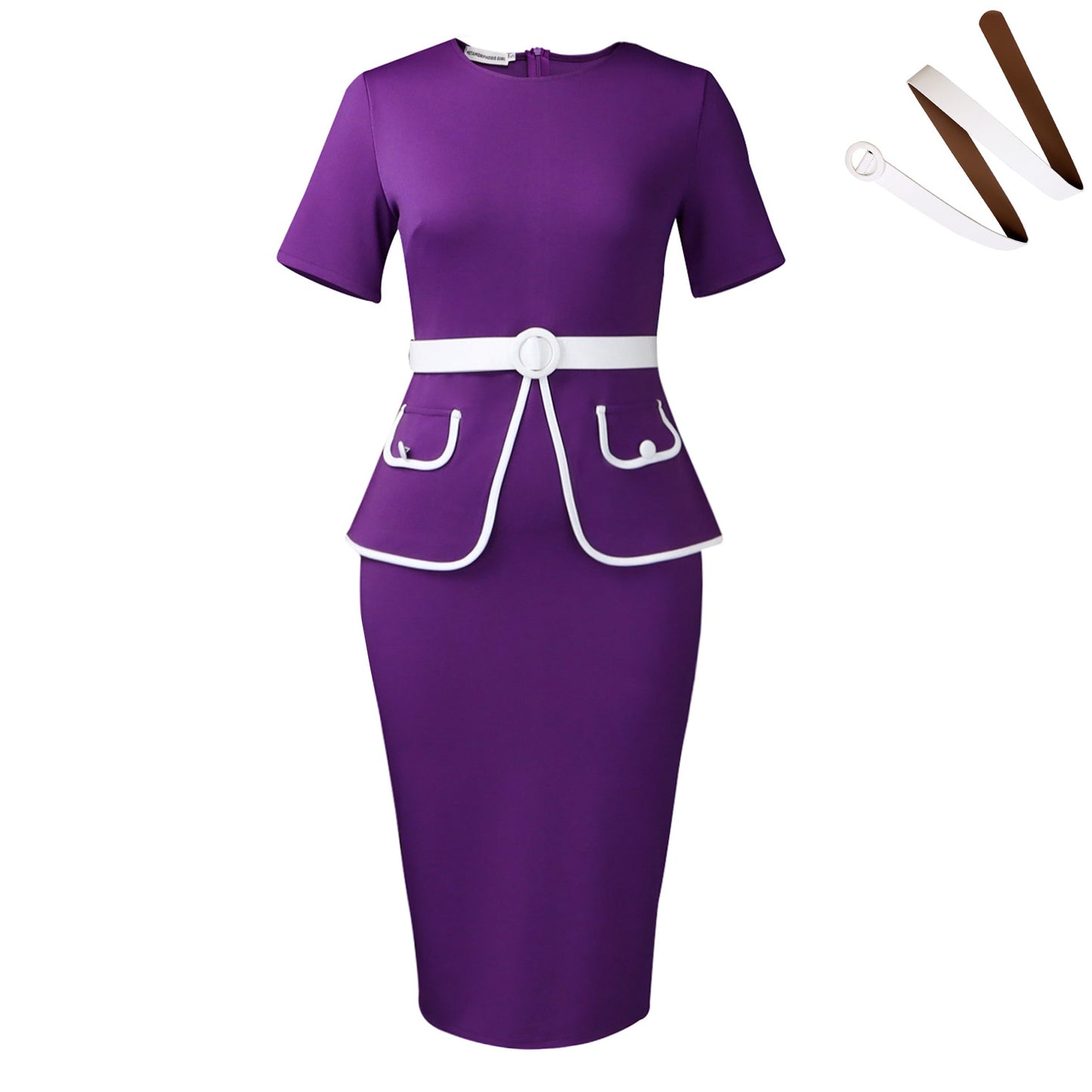 Femme Robe cintrée élégante avec application de poches pétillante et large ceinture Chic und Stil