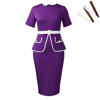 Femme Robe cintrée élégante avec application de poches pétillante et large ceinture Chic und Stil