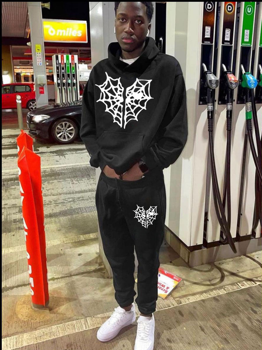 Hoodie and jogger pants set for men with unique spider web pattern Chic und Stil