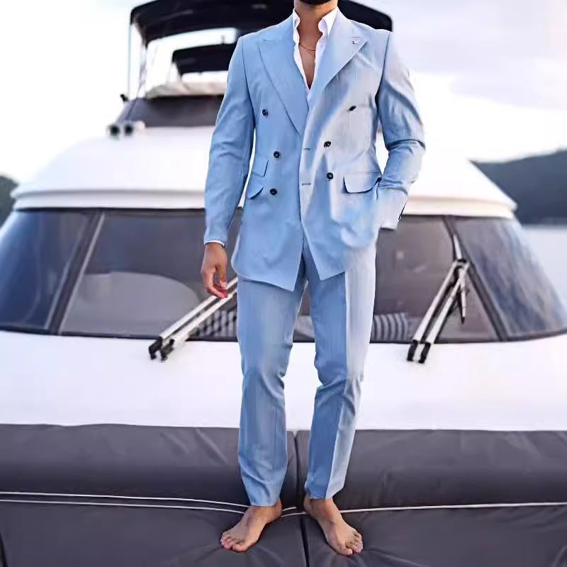 Costume élégant pour hommes à double boutonnage avec un motif à rayures Chic und Stil