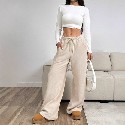 Women Comfortable Leisure Pants with Elastic Waist and Side Pockets Chic and Style