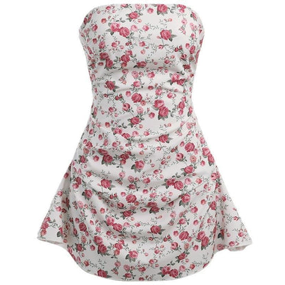 Robe mini à fleurs ajustée et évasée sans bretelles Chic und Stil