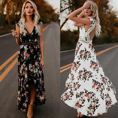 Dames Floral Haut-Bas Robe Maxi Chic und Stil