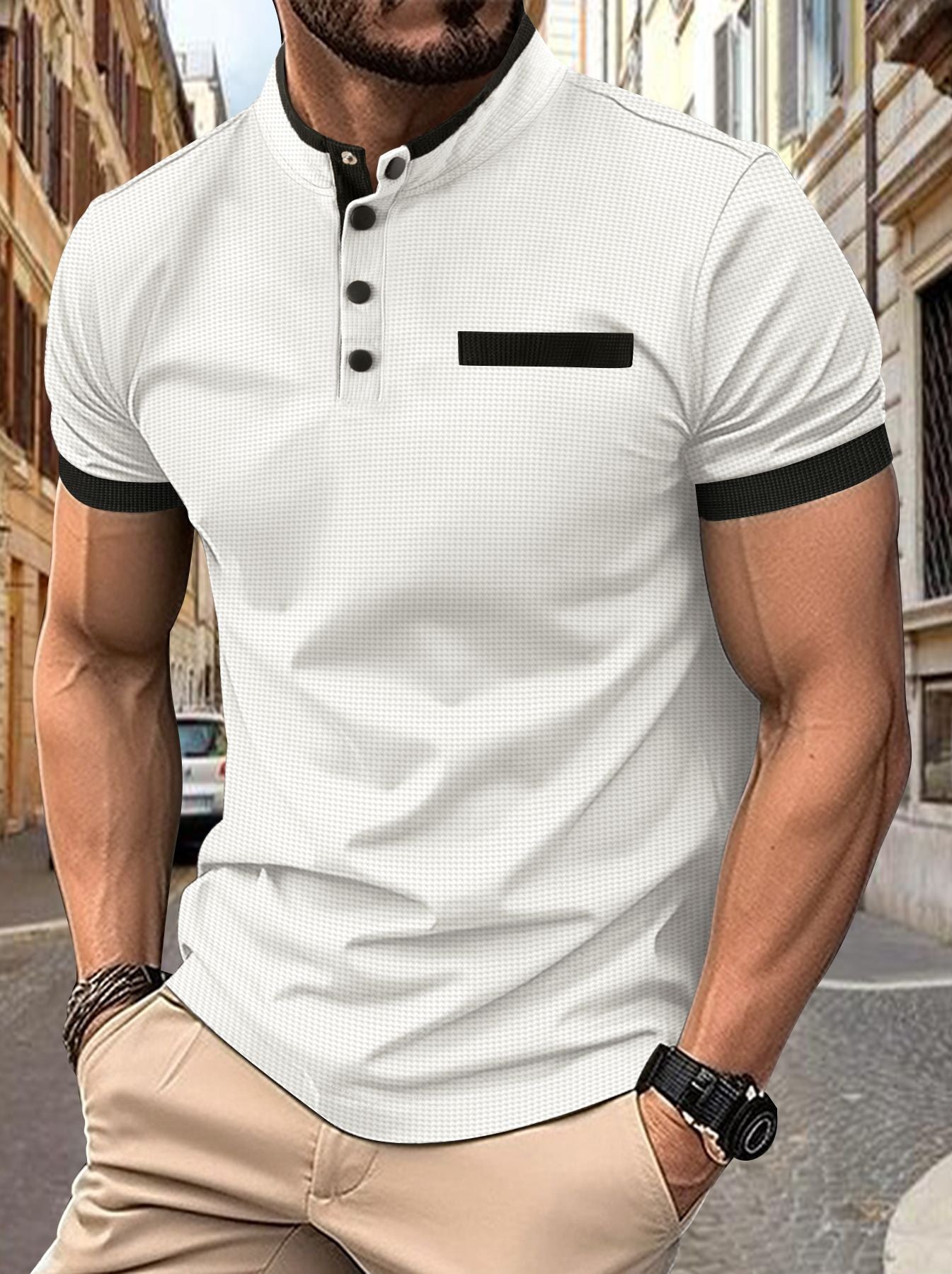 Chemise de loisirs à manches courtes pour hommes avec patte de boutonnage Chic und Stil